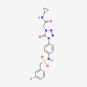 molecular formula C19H19FN6O4S B2733530 N-cyclopropyl-2-(4-(4-((3-fluorophenyl)methylsulfonamido)phenyl)-5-oxo-4,5-dihydro-1H-tetrazol-1-yl)acetamide CAS No. 1396751-70-4
