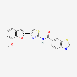 molecular formula C20H13N3O3S2 B2733574 N-[4-(7-methoxy-1-benzofuran-2-yl)-1,3-thiazol-2-yl]-1,3-benzothiazole-6-carboxamide CAS No. 921870-11-3