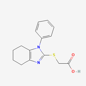 molecular formula C15H16N2O2S B2733636 2-[(1-phenyl-4,5,6,7-tetrahydro-1H-1,3-benzodiazol-2-yl)sulfanyl]acetic acid CAS No. 851169-09-0