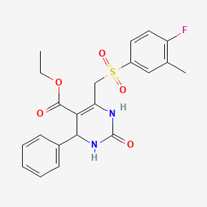 molecular formula C21H21FN2O5S B2733662 Ethyl 6-[(4-fluoro-3-methylbenzenesulfonyl)methyl]-2-oxo-4-phenyl-1,2,3,4-tetrahydropyrimidine-5-carboxylate CAS No. 902583-31-7