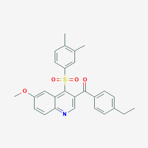 molecular formula C27H25NO4S B2733682 4-(3,4-dimethylbenzenesulfonyl)-3-(4-ethylbenzoyl)-6-methoxyquinoline CAS No. 872199-38-7