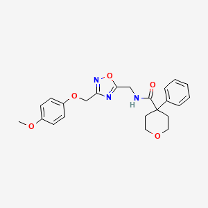 molecular formula C23H25N3O5 B2733684 N-({3-[(4-methoxyphenoxy)methyl]-1,2,4-oxadiazol-5-yl}methyl)-4-phenyloxane-4-carboxamide CAS No. 1251709-86-0