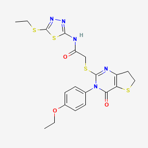 molecular formula C20H21N5O3S4 B2733692 2-((3-(4-ethoxyphenyl)-4-oxo-3,4,6,7-tetrahydrothieno[3,2-d]pyrimidin-2-yl)thio)-N-(5-(ethylthio)-1,3,4-thiadiazol-2-yl)acetamide CAS No. 362502-04-3