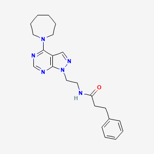 molecular formula C22H28N6O B2733701 N-(2-(4-(azepan-1-yl)-1H-pyrazolo[3,4-d]pyrimidin-1-yl)ethyl)-3-phenylpropanamide CAS No. 1021094-51-8