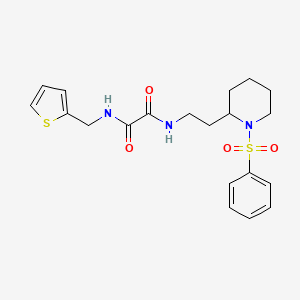 molecular formula C20H25N3O4S2 B2733702 N'-{2-[1-(benzenesulfonyl)piperidin-2-yl]ethyl}-N-[(thiophen-2-yl)methyl]ethanediamide CAS No. 898449-75-7