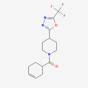 molecular formula C15H18F3N3O2 B2733703 1-(cyclohex-3-ene-1-carbonyl)-4-[5-(trifluoromethyl)-1,3,4-oxadiazol-2-yl]piperidine CAS No. 1396860-92-6