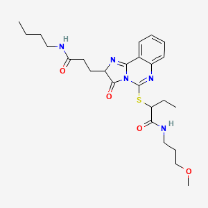 molecular formula C25H35N5O4S B2733749 2-({2-[2-(butylcarbamoyl)ethyl]-3-oxo-2H,3H-imidazo[1,2-c]quinazolin-5-yl}sulfanyl)-N-(3-methoxypropyl)butanamide CAS No. 1101799-38-5