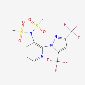 molecular formula C12H10F6N4O4S2 B2733768 N-{2-[3,5-bis(trifluoromethyl)-1H-pyrazol-1-yl]-3-pyridinyl}-N-(methylsulfonyl)methanesulfonamide CAS No. 955975-39-0