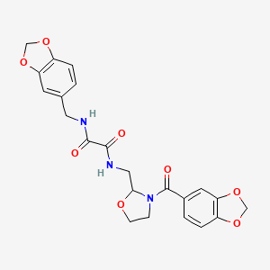 molecular formula C22H21N3O8 B2733834 N'-[(2H-1,3-benzodioxol-5-yl)methyl]-N-{[3-(2H-1,3-benzodioxole-5-carbonyl)-1,3-oxazolidin-2-yl]methyl}ethanediamide CAS No. 874805-56-8