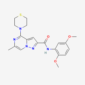 molecular formula C20H23N5O3S B2733850 N-(2,5-dimethoxyphenyl)-6-methyl-4-(thiomorpholin-4-yl)pyrazolo[1,5-a]pyrazine-2-carboxamide CAS No. 1775378-47-6