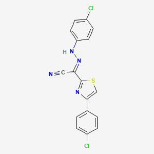 molecular formula C17H10Cl2N4S B2733870 (2E)-N-(4-chloroanilino)-4-(4-chlorophenyl)-1,3-thiazole-2-carboximidoyl cyanide CAS No. 477190-37-7