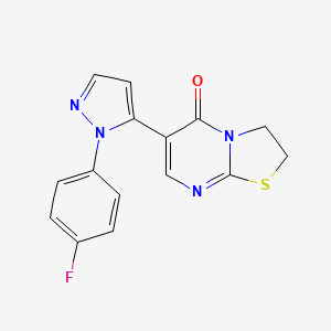 molecular formula C15H11FN4OS B2733882 6-[1-(4-fluorophenyl)-1H-pyrazol-5-yl]-2,3-dihydro-5H-[1,3]thiazolo[3,2-a]pyrimidin-5-one CAS No. 955961-67-8