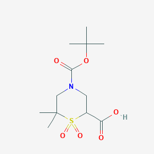 molecular formula C12H21NO6S B2733885 6,6-Dimethyl-4-[(2-methylpropan-2-yl)oxycarbonyl]-1,1-dioxo-1,4-thiazinane-2-carboxylic acid CAS No. 2416230-75-4