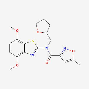 molecular formula C19H21N3O5S B2733895 N-(4,7-dimethoxy-1,3-benzothiazol-2-yl)-5-methyl-N-[(oxolan-2-yl)methyl]-1,2-oxazole-3-carboxamide CAS No. 946274-83-5