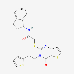 molecular formula C23H21N3O2S3 B2733898 N-(2,3-dihydro-1H-inden-1-yl)-2-({4-oxo-3-[2-(thiophen-2-yl)ethyl]-3,4-dihydrothieno[3,2-d]pyrimidin-2-yl}sulfanyl)acetamide CAS No. 1260943-65-4