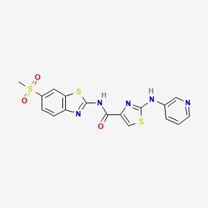 molecular formula C17H13N5O3S3 B2733902 N-(6-(methylsulfonyl)benzo[d]thiazol-2-yl)-2-(pyridin-3-ylamino)thiazole-4-carboxamide CAS No. 1286698-83-6