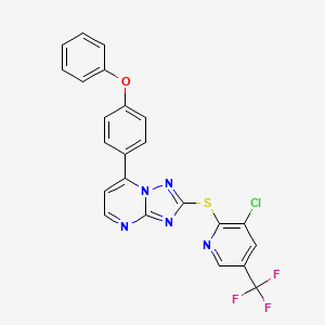 molecular formula C23H13ClF3N5OS B2733904 2-((3-Chloro-5-(trifluoromethyl)-2-pyridinyl)sulfanyl)-7-(4-phenoxyphenyl)(1,2,4)triazolo[1,5-a]pyrimidine CAS No. 338775-13-6
