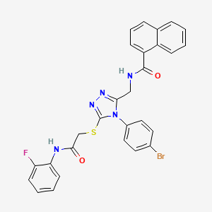 molecular formula C28H21BrFN5O2S B2733905 N-[[4-(4-bromophenyl)-5-[2-(2-fluoroanilino)-2-oxoethyl]sulfanyl-1,2,4-triazol-3-yl]methyl]naphthalene-1-carboxamide CAS No. 389071-42-5