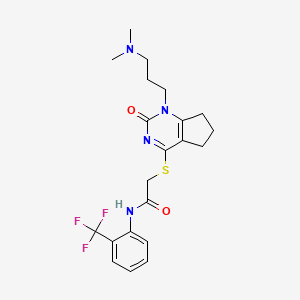 molecular formula C21H25F3N4O2S B2733913 2-((1-(3-(dimethylamino)propyl)-2-oxo-2,5,6,7-tetrahydro-1H-cyclopenta[d]pyrimidin-4-yl)thio)-N-(2-(trifluoromethyl)phenyl)acetamide CAS No. 898459-84-2