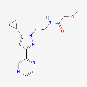 molecular formula C15H19N5O2 B2733930 N-(2-(5-cyclopropyl-3-(pyrazin-2-yl)-1H-pyrazol-1-yl)ethyl)-2-methoxyacetamide CAS No. 2034287-84-6