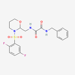 molecular formula C20H21F2N3O5S B2733939 N1-苄基-N2-((3-((2,5-二氟苯基)磺酰)-1,3-噁二氮-2-基)甲基)草酰胺 CAS No. 869071-81-8