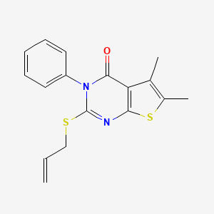 molecular formula C17H16N2OS2 B2733947 5,6-二甲基-3-苯基-2-(丙-2-烯-1-基硫基)噻吩并[2,3-d]嘧啶-4(3H)-酮 CAS No. 123971-79-9