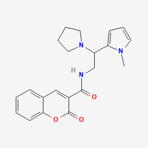 molecular formula C21H23N3O3 B2733958 N-(2-(1-methyl-1H-pyrrol-2-yl)-2-(pyrrolidin-1-yl)ethyl)-2-oxo-2H-chromene-3-carboxamide CAS No. 1049489-34-0