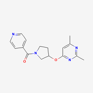molecular formula C16H18N4O2 B2733966 2,4-二甲基-6-{[1-(吡啶-4-甲酰)吡咯啉-3-基]氧基}嘧啶 CAS No. 2097872-41-6