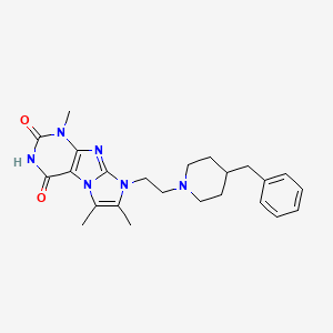 molecular formula C24H30N6O2 B2733976 1,6,7-Trimethyl-8-{2-[4-benzylpiperidyl]ethyl}-1,3,5-trihydro-4-imidazolino[1, 2-h]purine-2,4-dione CAS No. 919034-94-9