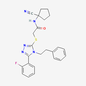 molecular formula C24H24FN5OS B2733982 N-(1-cyanocyclopentyl)-2-[[5-(2-fluorophenyl)-4-(2-phenylethyl)-1,2,4-triazol-3-yl]sulfanyl]acetamide CAS No. 850653-49-5