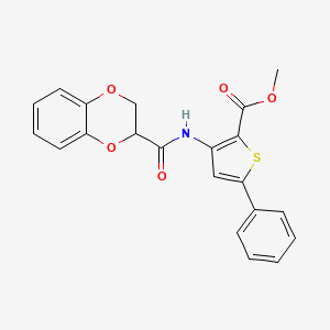 molecular formula C21H17NO5S B2733986 Methyl 3-(2,3-dihydrobenzo[b][1,4]dioxine-2-carboxamido)-5-phenylthiophene-2-carboxylate CAS No. 681173-98-8