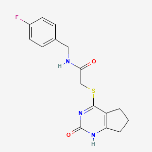 molecular formula C16H16FN3O2S B2733997 N-[(4-fluorophenyl)methyl]-2-[(2-oxo-1,5,6,7-tetrahydrocyclopenta[d]pyrimidin-4-yl)sulfanyl]acetamide CAS No. 959492-32-1