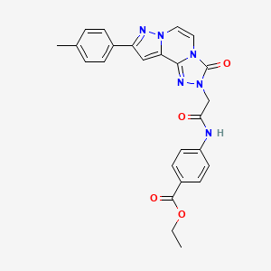 molecular formula C25H22N6O4 B2734021 ethyl 4-[[2-[11-(4-methylphenyl)-5-oxo-3,4,6,9,10-pentazatricyclo[7.3.0.02,6]dodeca-1(12),2,7,10-tetraen-4-yl]acetyl]amino]benzoate CAS No. 1358432-80-0