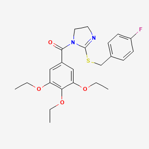molecular formula C23H27FN2O4S B2734024 2-{[(4-fluorophenyl)methyl]sulfanyl}-1-(3,4,5-triethoxybenzoyl)-4,5-dihydro-1H-imidazole CAS No. 851865-76-4