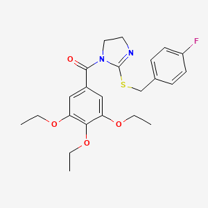molecular formula C23H27FN2O4S B2734024 [2-[(4-Fluorophenyl)methylsulfanyl]-4,5-dihydroimidazol-1-yl]-(3,4,5-triethoxyphenyl)methanone CAS No. 851865-76-4