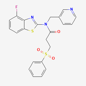 molecular formula C22H18FN3O3S2 B2734028 N-(4-氟苯并[1,2-d]噻嗪-2-基)-3-(苯基磺酰)-N-(吡啶-3-基甲基)丙酰胺 CAS No. 895014-93-4