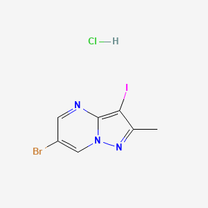 molecular formula C7H6BrClIN3 B2734029 6-溴-3-碘-2-甲基吡唑并[1,5-a]嘧啶；盐酸盐 CAS No. 2305254-62-8