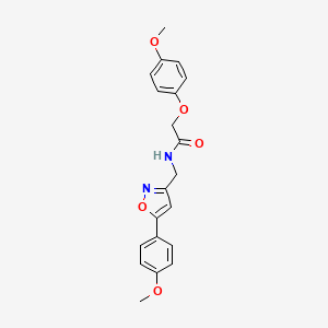 molecular formula C20H20N2O5 B2734030 2-(4-methoxyphenoxy)-N-((5-(4-methoxyphenyl)isoxazol-3-yl)methyl)acetamide CAS No. 953015-12-8