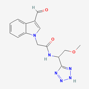 B2734039 2-(3-Formylindol-1-yl)-N-[2-methoxy-1-(2H-tetrazol-5-yl)ethyl]acetamide CAS No. 2224332-14-1