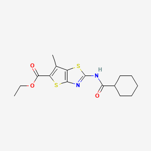 molecular formula C16H20N2O3S2 B2734048 ethyl 2-cyclohexaneamido-6-methylthieno[2,3-d][1,3]thiazole-5-carboxylate CAS No. 681161-93-3