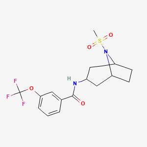 molecular formula C16H19F3N2O4S B2734066 N-(8-(methylsulfonyl)-8-azabicyclo[3.2.1]octan-3-yl)-3-(trifluoromethoxy)benzamide CAS No. 2034386-22-4