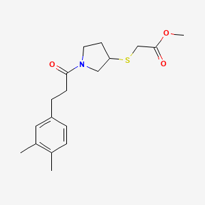 molecular formula C18H25NO3S B2734088 Methyl 2-((1-(3-(3,4-dimethylphenyl)propanoyl)pyrrolidin-3-yl)thio)acetate CAS No. 2034517-73-0
