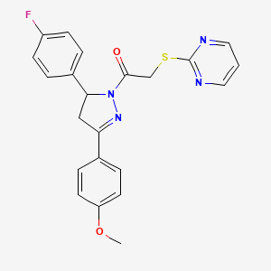 1-(5-(4-fluorophenyl)-3-(4-methoxyphenyl)-4,5-dihydro-1H-pyrazol-1-yl)-2-(pyrimidin-2-ylthio)ethanone