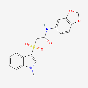 molecular formula C18H16N2O5S B2734108 N-(1,3-benzodioxol-5-yl)-2-(1-methylindol-3-yl)sulfonylacetamide CAS No. 686743-54-4