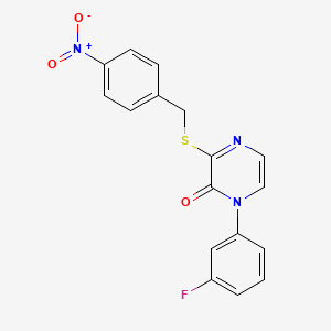 molecular formula C17H12FN3O3S B2734128 1-(3-fluorophenyl)-3-((4-nitrobenzyl)thio)pyrazin-2(1H)-one CAS No. 946252-18-2