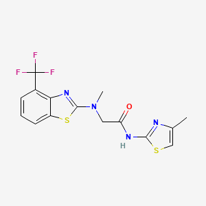 molecular formula C15H13F3N4OS2 B2734137 2-(methyl(4-(trifluoromethyl)benzo[d]thiazol-2-yl)amino)-N-(4-methylthiazol-2-yl)acetamide CAS No. 1396846-50-6