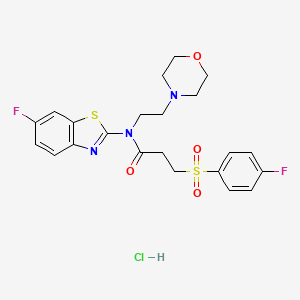 molecular formula C22H24ClF2N3O4S2 B2734146 N-(6-FLUORO-1,3-BENZOTHIAZOL-2-YL)-3-(4-FLUOROBENZENESULFONYL)-N-[2-(MORPHOLIN-4-YL)ETHYL]PROPANAMIDE HYDROCHLORIDE CAS No. 1216477-48-3