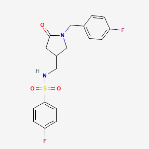 molecular formula C18H18F2N2O3S B2734163 4-fluoro-N-((1-(4-fluorobenzyl)-5-oxopyrrolidin-3-yl)methyl)benzenesulfonamide CAS No. 955235-43-5