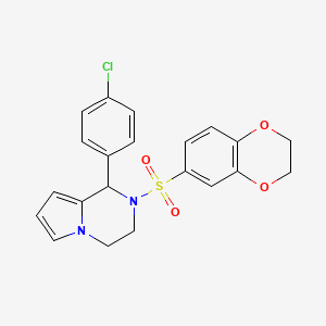 molecular formula C21H19ClN2O4S B2734182 1-(4-Chlorophenyl)-2-((2,3-dihydrobenzo[b][1,4]dioxin-6-yl)sulfonyl)-1,2,3,4-tetrahydropyrrolo[1,2-a]pyrazine CAS No. 900010-99-3
