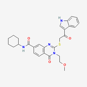 molecular formula C28H30N4O4S B2734184 N-cyclohexyl-2-{[2-(1H-indol-3-yl)-2-oxoethyl]sulfanyl}-3-(2-methoxyethyl)-4-oxo-3,4-dihydroquinazoline-7-carboxamide CAS No. 1113134-87-4